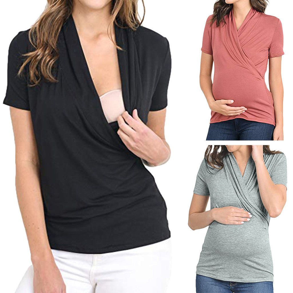 Maternity and Nursing Top with Draped Neckline